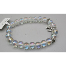 8 mm Gemstone Round Bead Bracelet with charm - 10 pcs pack - AB Crystal Quartz