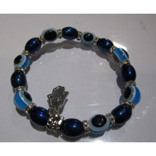 Blue Color Crystal Bracelet - with eye beads and Hamsha - 10 pc pack