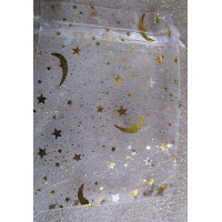 Organza - Silver Moon / Star Organza Pouch 7 x 9 cm (2.75 x 3.5 inch) 12 piece pack - White