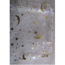 Organza - Silver Moon / Star Organza Pouch 7 x 9 cm (2.75 x 3.5 inch) 12 piece pack - White