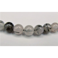 16 Inch 8 mm Gemstone Round Bead Strand - Rutilated Black Quartz