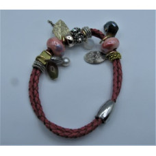 Leather Bracelet - Peach - 2 Strands with Assorted Beads