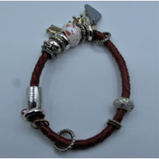 Leather Bracelet - Red - Single Strand with Assorted Beads