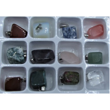 Mineral Collection pendant - Box of 12 Assorted stones (20 x 15 ~ 20 mm in size)