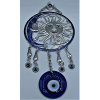 Eye Metal Pendant - Blue Eye with Sun and Moon - Large (12 cm on Sun/Moon)