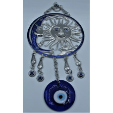 Eye Metal Pendant - Blue Eye with Sun and Moon - Large (12 cm on Sun/Moon)