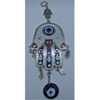 Eye Metal Pendant - Blue Eye with Hamsha (12 x 9 cm on Hand)