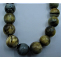 16 inch 10 mm Gemstone Round Bead Strand - Tiger Eye Yellow-Blue