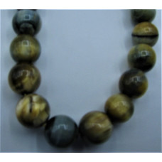 16 inch 10 mm Gemstone Round Bead Strand - Tiger Eye Yellow-Blue