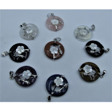 GP Round - Gemstone Round Shape Pendant with flowers and Bail - Assorted Stone Available