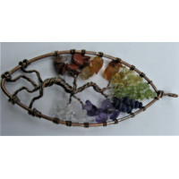 GP Teardrop - Large Teardrop shape Tree of Life Gemstone Pendant - Bronze wire and Chakra stones (9 x 3 cm)