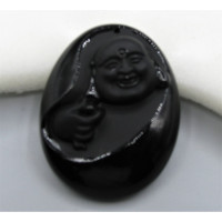 GP Buddha - Black Glass Buddha Head Pendant (40 x 50 mm) - Style 1