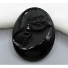 GP Buddha - Black Glass Buddha Head Pendant (40 x 50 mm) - Style 1