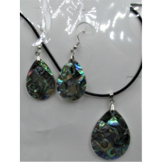 Teardrop style Gemstone Necklace & Earring set - Abalone