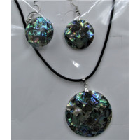 Round style Gemstone Necklace & Earring set - Abalone