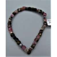 4 mm Cube Faceted Gemstone Stretch Bracelet - 10 pc pack - Tourmaline Mix