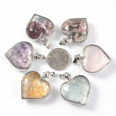 GP Stainless Steel Heart Shape Pendant with chips inside  - Several Chips Stone Available