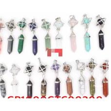 GP Point - Bi-Point Gemstone Pendant with sphere in cage with silver color wire - 10 pcs Mix Stone Pack