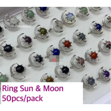 Gemstone Rings - Sun w Moon in Gemstone  - 50 pcs Mix stone Pack