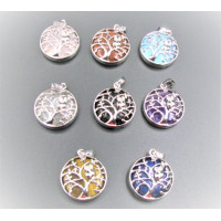 GP Round - Tree with Owl Gemstone Pendant- assorted stones available!