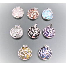 GP Round - Tree with Owl Gemstone Pendant- assorted stones available!