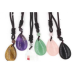 Gemstone Necklace - Teardrop pendant with black cord (About 14.5 inch long) - 10 pcs Mix stone pack (Including Amethyst, Aventurine, Lapis, Obsidian, Rose Quartz, Blue Goldstone and opalite)