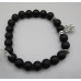 8 mm Gemstone Round Bead Bracelet with Charm - Black Agate Frosty - 10 pcs pack