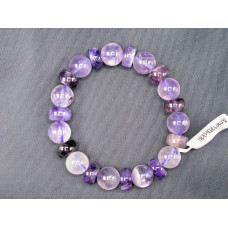 Polished Gemstone Disc and Round Bead Bracelet - Amethyst 