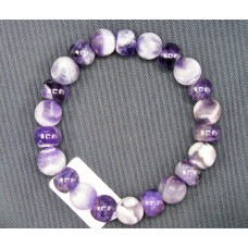 Matte Gemstone Disc and Round Bead Bracelet - Amethyst 