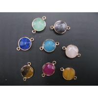 GP Round - Gemstone Round Link Pendant - pack of 6 - Gold Finish/Various Stones