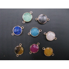 GP Round - Gemstone Round Link Pendant - pack of 6 - Gold Finish/Various Stones