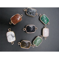 GP Rectangle -  Gemstone Rectangle Link Pendant - pack of 6 - Gold Finish/Various Stones