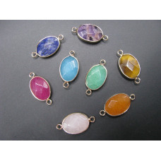 GP Oval - Gemstone Oval Link Pendant - pack of 6 - Gold Finish/Various Stones