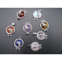 GP Disc -  Snake Wrapped Disc Pendant - Assorted Stones