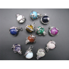 GP Round - Large Dragon Wrapped Gemstone Pendant - Assorted Gemstones