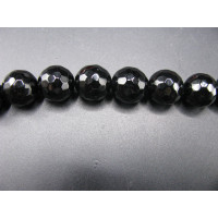 16 inch 10 mm Faceted Gemstone Round Bead Strand - Black Agate