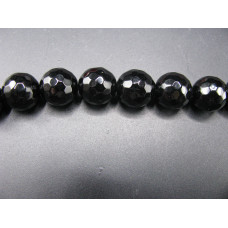 16 inch 10 mm Faceted Gemstone Round Bead Strand - Black Agate