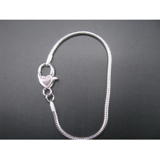 7.5 Inch Large Hole Rhodium Plated Bracelet with Heart Clasp