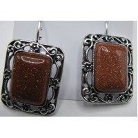 Rectangle style Gemstone Earring - Goldstone