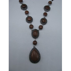 Gemstone Necklace with Lobster Claw Clasp and 2 Inch Extension - Teardrop - Goldstone