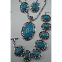 Turquoise Color 3-pc Necklace/Earring/Bracelet set - Oval