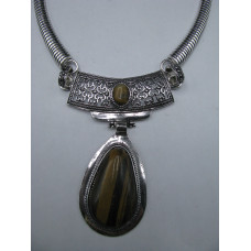 Gemstone Choker 16 Inch with Lobster Claw Clasp and 2 Inch Extension - Teardrop - Tiger Eye