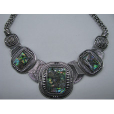 Framed Gemstone Necklace with Lobster Claw Clasp and 2 Inch Extension - Rectangle- Abalone Shell