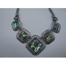 Framed Gemstone Necklace with Lobster Claw Clasp and 2 Inch Extension - Square- Abalone Shell