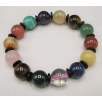 12 mm  Mixed Gemstone Bead Bracelet - 10 pc pack