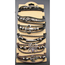 Goth Style Leather Bracelet - 6pc Pack