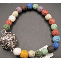 8 mm Lava Round Bead Bracelet w/Cage Locket Multicolor - 10 pcs pack