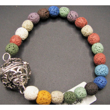 8 mm Lava Round Bead Bracelet w/Cage Locket Multicolor - 10 pcs pack