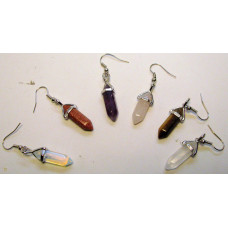 Bi-Point Pendant Gemstone Earrings - Style 1 - Silver Color