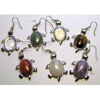 Gemstone Turtle Earrings  - Silver Color